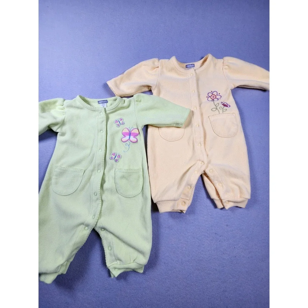 Carters Baby Girls Fleece Romper Set 2 Pack Butterfly Flower Pastel 3M 3 Months